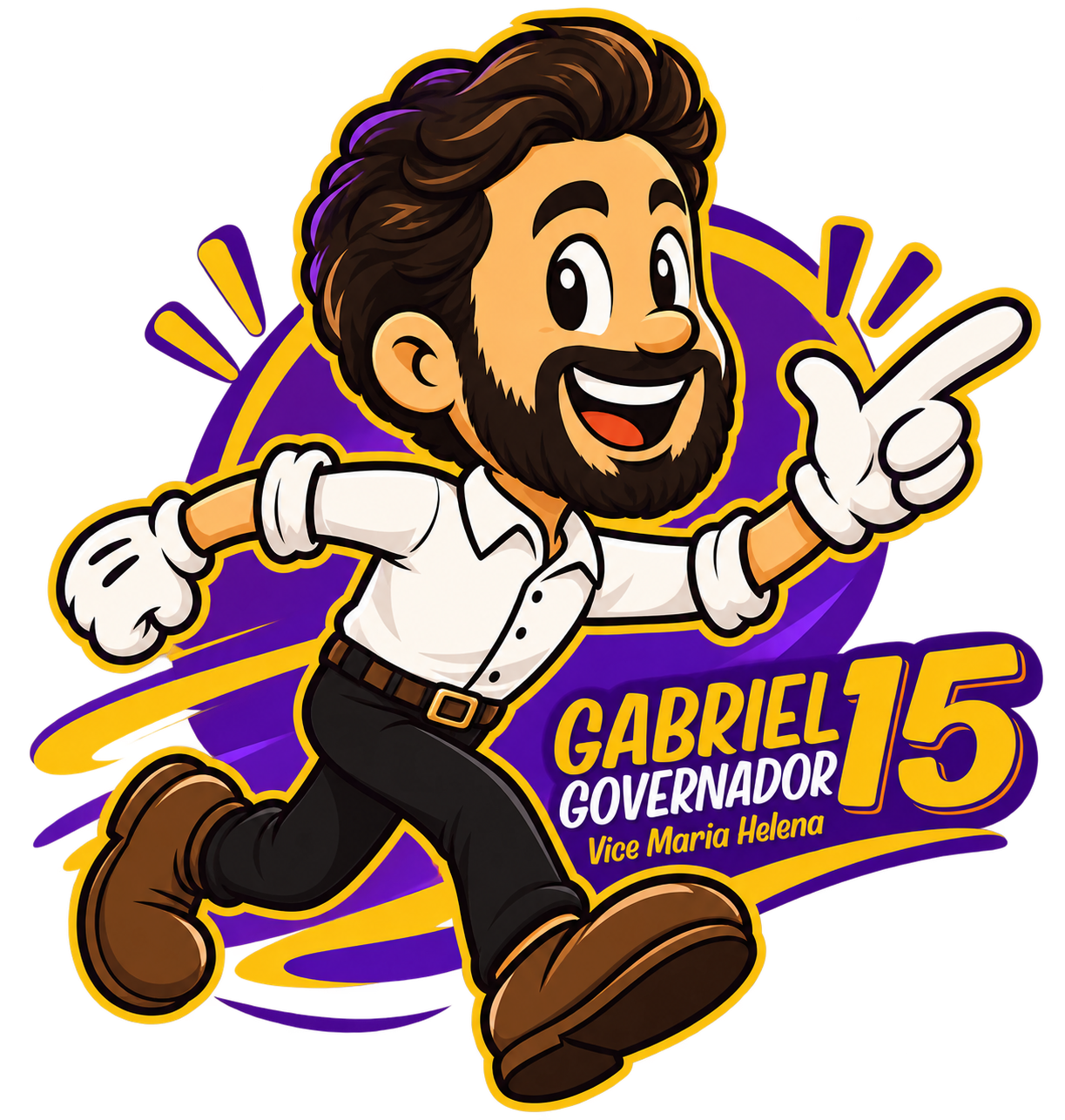 Cartoon oficial de Gabriel 15, candidato a governador, correndo